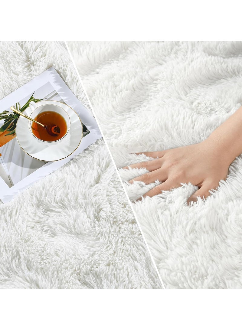 CityRiya-Long Ultra Soft Rug, Fluffy Carpets Tie-Dye Rugs for Living Room, Soft Touch Carpet 160x220cm, Fluffy Area Rug for Bedroom, Floor Mat, Modern Carpets Fuzzy Rug for Home, White Carpet - Image 3
