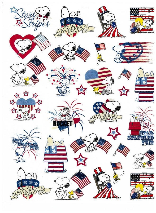 Peanuts Worldwide Characters Snoopy Woodstock Schroeder Americana Patriotic Stickers, 29 Stickers, Multi