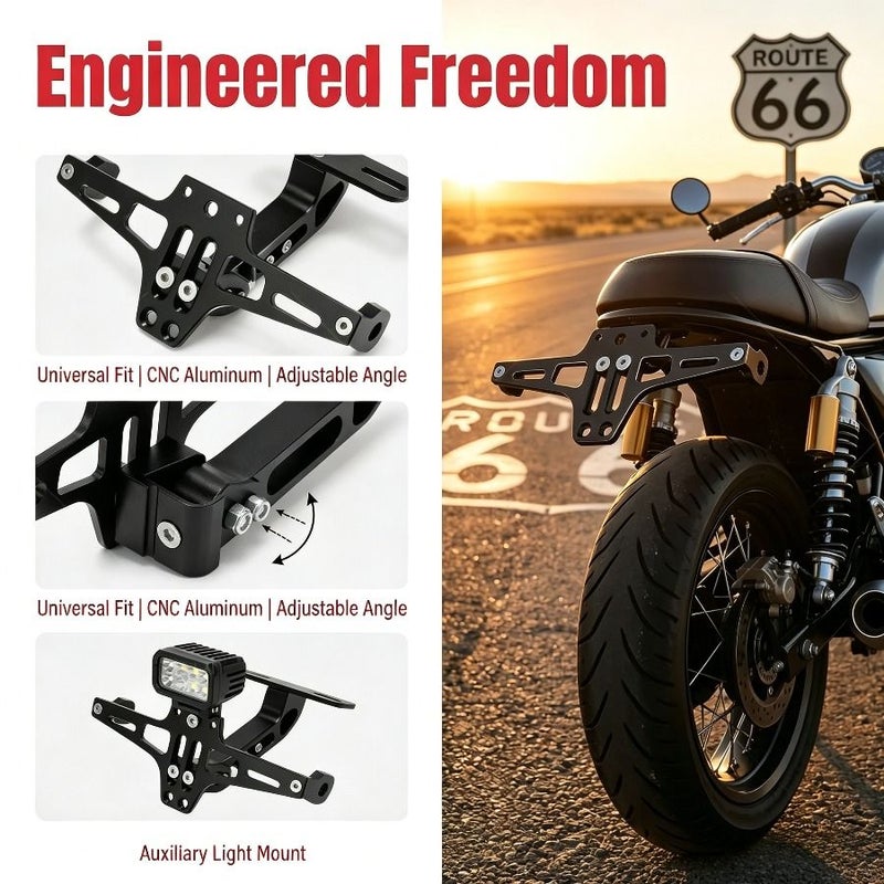 Universal Motorcycle License Plate Frame Aluminum Alloy Adjustable Angle Mount With Auxiliary Light Bracket For Motorcycles Scooters Dirt Bikes - Image 1