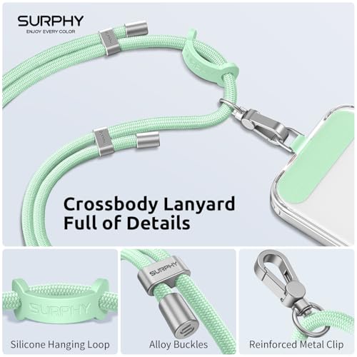 SURPHY Phone Lanyard Adjustable Phone Strap Crossbody with 2 Pack Phone Tether Tab Premium Metal Buckles SkinFriendly Universal Cell Phone Lanyard Crossbody for Women and Men Green - Image 3