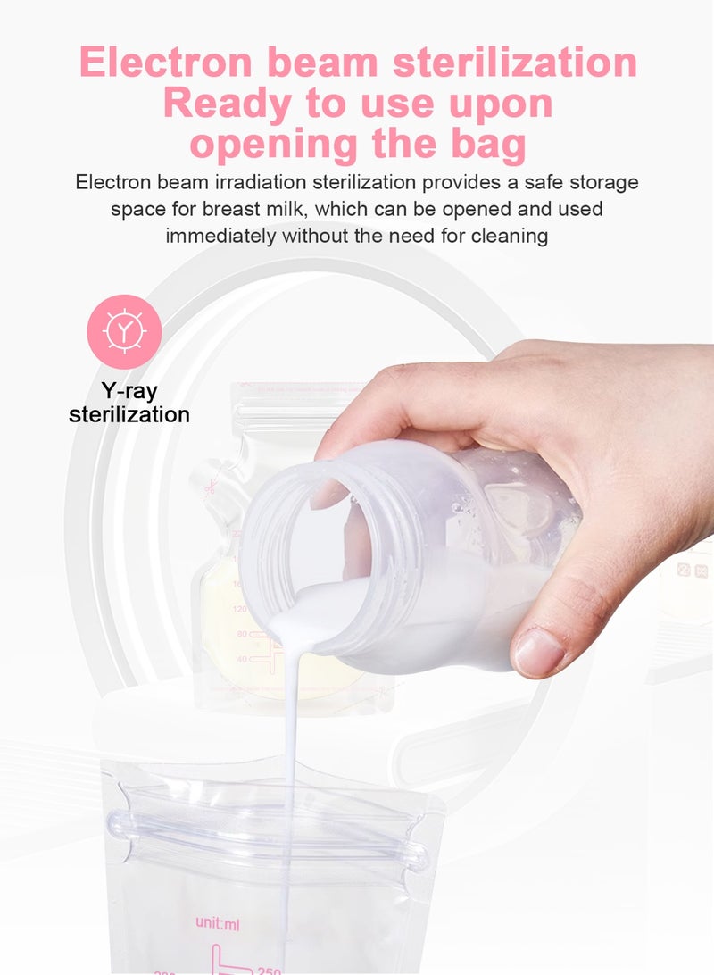 أوربازار 60 كيسًا لتخزين حليب الأم، سعة 250 مل، أكياس تخزين حليب الأم ذاتية الوقوف مانعة للتسرب - Image 4
