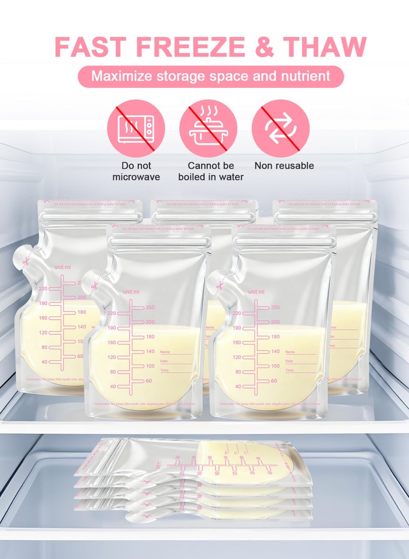 أوربازار 60 كيسًا لتخزين حليب الأم، سعة 250 مل، أكياس تخزين حليب الأم ذاتية الوقوف مانعة للتسرب - Image 2