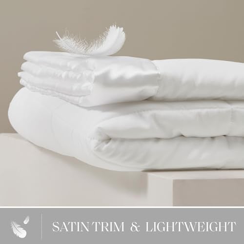 Madison Park Windom Down Alternative Blanket, Premium 3M Scotchgard Moisture Wicking Treatment, Lightweight and Soft Bed Cover For All Season, Satin Trim, White Twin - Image 2