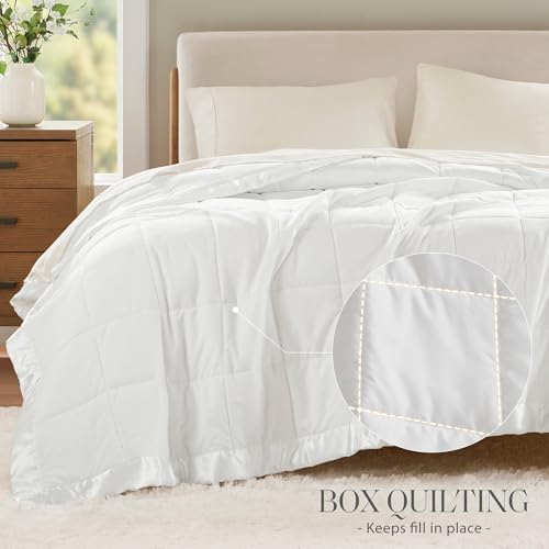 Madison Park Windom Down Alternative Blanket, Premium 3M Scotchgard Moisture Wicking Treatment, Lightweight and Soft Bed Cover For All Season, Satin Trim, White Twin - Image 3