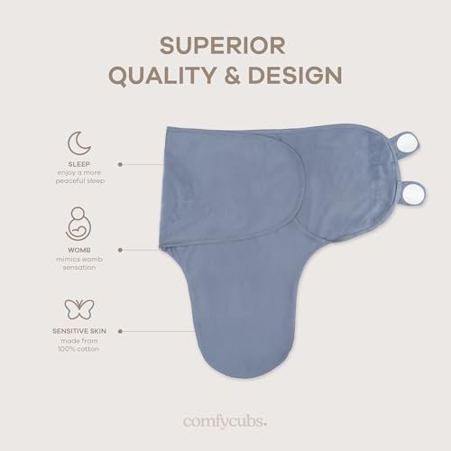 Comfy Cubs Easy Swaddle Blanket, 3 Pack - 100% Cotton Newborn Wrap, Large for 3-6 Months Infants, with Adjustable Velcro, Breathable and Durable Sleep Sack for Babies - Stone, Nomadic Blue & Azul - Image 3