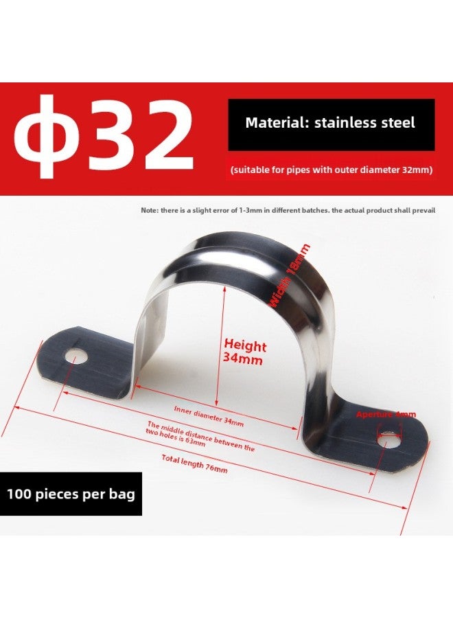 Stainless Steel Card 20 Tube Row Single Side Horse Card 16 Clip Thickened Ohm Card Iron Fixing Snap-on Line Pipe Clamp-Series:32mm Stainless Steel Riding Card (1 Bag) Widened And Thickened-Model:Standard  - Image 1