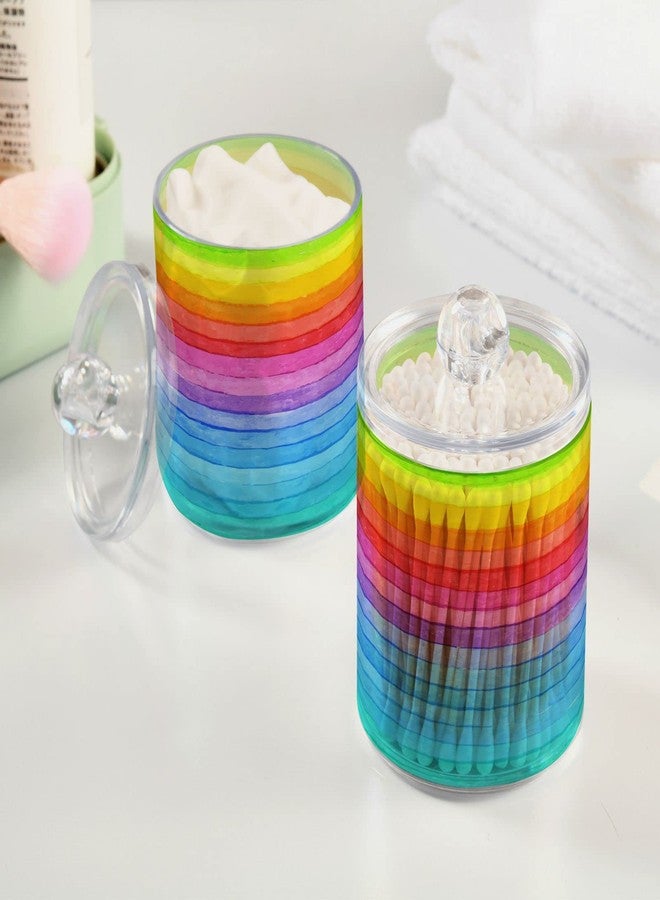 Kigai 2 Pack Rainbow Stripe Qtip Holders - Dispenser Bathroom Vanity Organizers - Clear Plastic Apothecary Jars with Lids for Cotton Swab, Cotton Round Pads, Floss - Image 5
