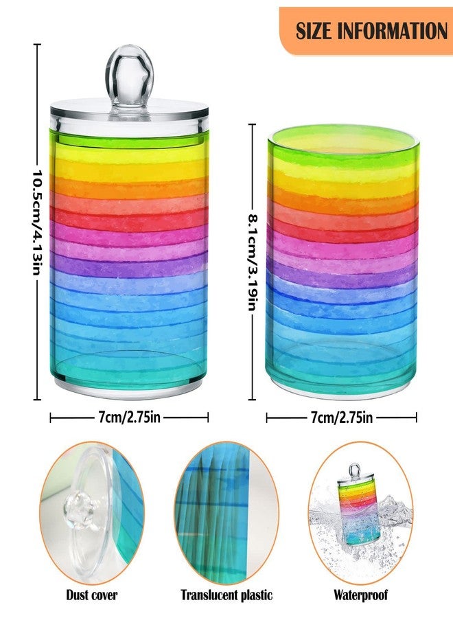 Kigai 2 Pack Rainbow Stripe Qtip Holders - Dispenser Bathroom Vanity Organizers - Clear Plastic Apothecary Jars with Lids for Cotton Swab, Cotton Round Pads, Floss - Image 3