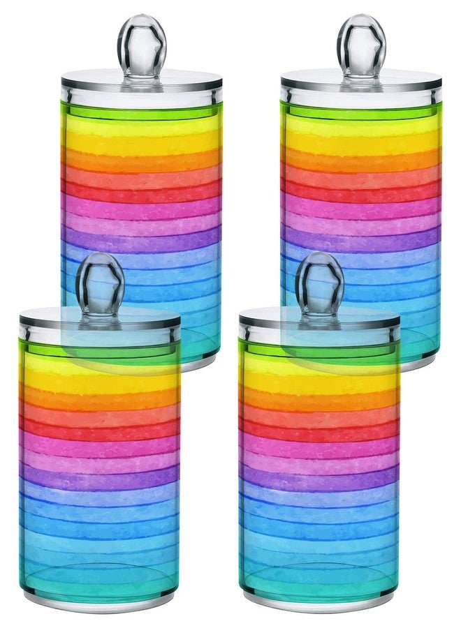 Kigai 2 Pack Rainbow Stripe Qtip Holders - Dispenser Bathroom Vanity Organizers - Clear Plastic Apothecary Jars with Lids for Cotton Swab, Cotton Round Pads, Floss - Image 2