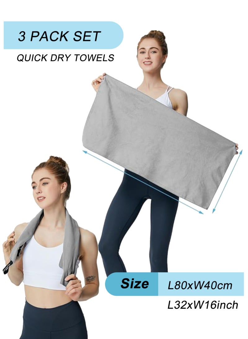 URbazaar 3 Pack Quick Drying Gym Towel 40x80CM Soft Microfiber Lightweight Sport Sweat Towel Perfect Travel Camping Towel Super Absorbent Ultra Compact for Gym Sport Yoga Backpacking Beach Swimming - Image 2
