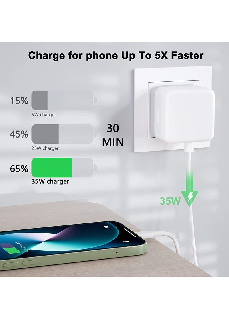 Generic - 35W Dual USB C Port Fast Charger, Power Adapter PD3.0 Wall Charger with 1m Type C to Lighting Cable  Compatible with iPhone 14/13/13 Pro/13 Pro Max/12/11/SE 3, iPad Pro-White - Image 1