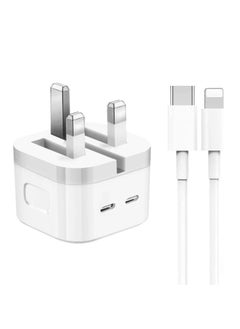 35W Dual USB C Port Fast Charger, Power Adapter PD3.0 Wall Charger with 1m Type C to Lighting Cable  Compatible with iPhone 14/13/13 Pro/13 Pro Max/12/11/SE 3, iPad Pro-White