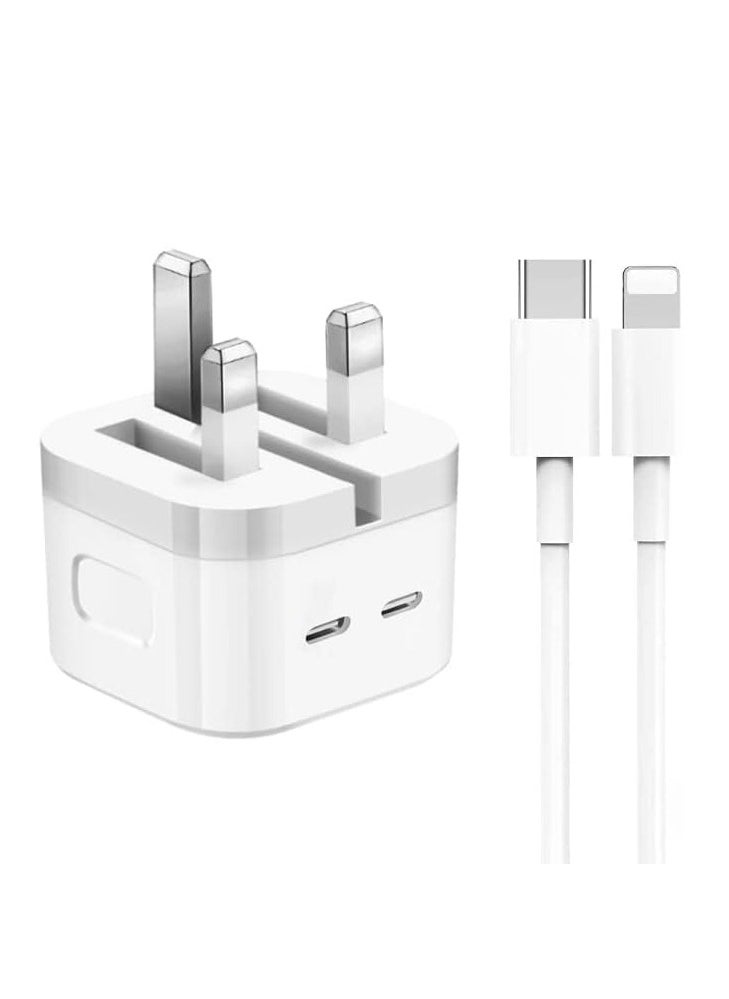 Generic - 35W Dual USB C Port Fast Charger, Power Adapter PD3.0 Wall Charger with 1m Type C to Lighting Cable  Compatible with iPhone 14/13/13 Pro/13 Pro Max/12/11/SE 3, iPad Pro-White - Image 1