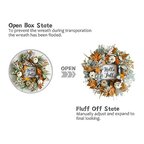 CIR OASES 20inch Thanksgiving Fall Wreath, Eucalyptus Berries Pumpkins Lamb Ears Leaves Autumn Wreaths for Front Door, Fall Decor, Porch Wall, Home Outdoor Holiday Decorations Wreath for Autumn - Image 4