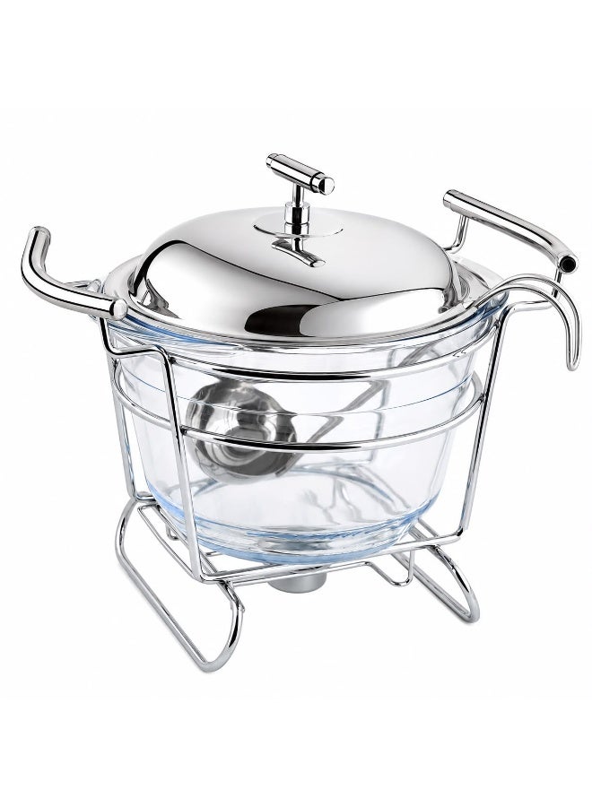 Senzo - Round Soup Warmer with 1 Candle - Stainless Steel & Tempered O'Cuisine Glass - 4.0 Lit