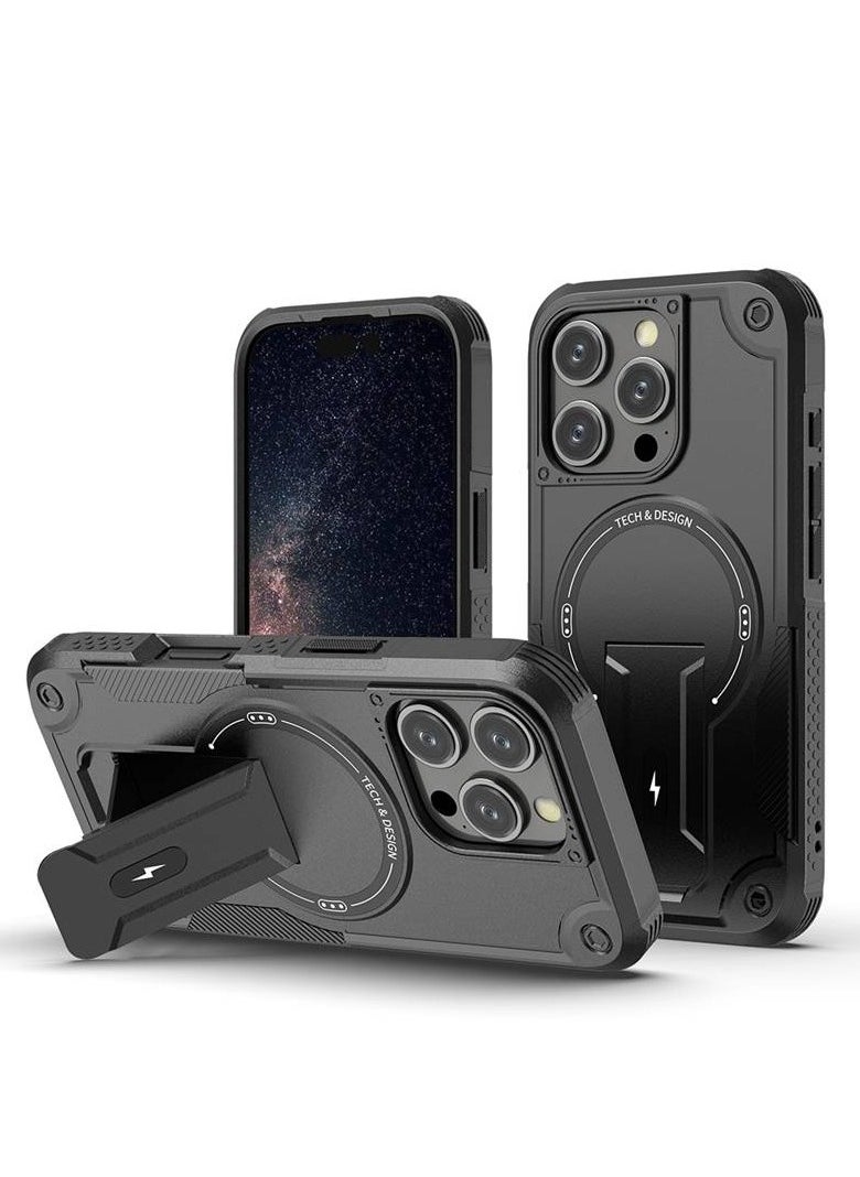 TWEGGON iPhone 16 Pro Case Armor Magsafe Holder PC Hybrid TPU Phone Case for Apple iPhone 16 Pro Black  - Image 1