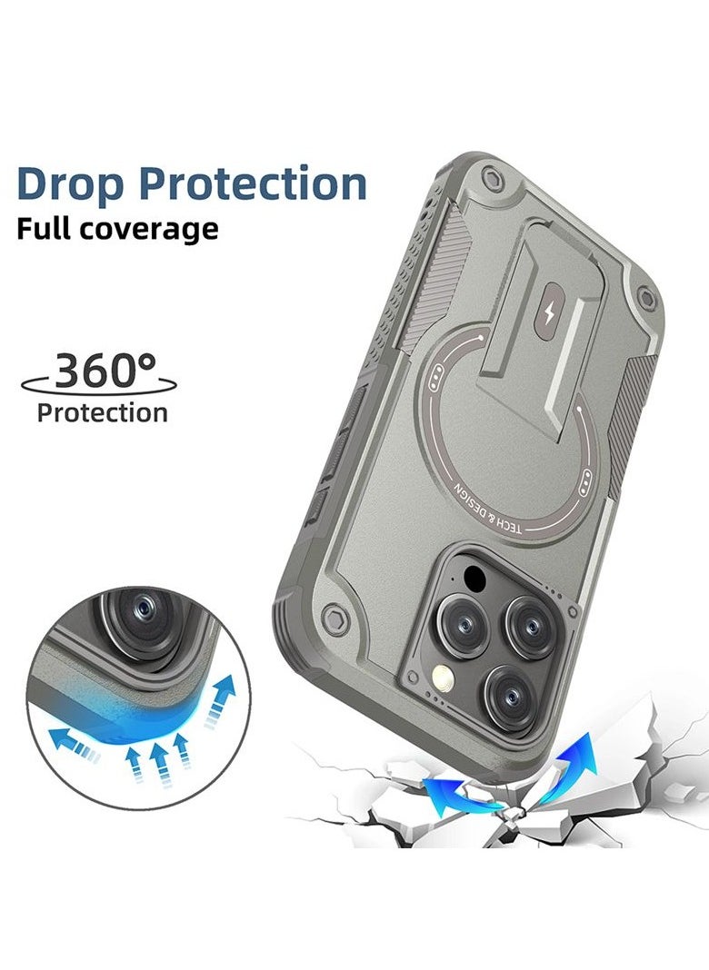 TWEGGON iPhone 16 Pro Case Armor Magsafe Holder PC Hybrid TPU Phone Case for Apple iPhone 16 Pro Black  - Image 2