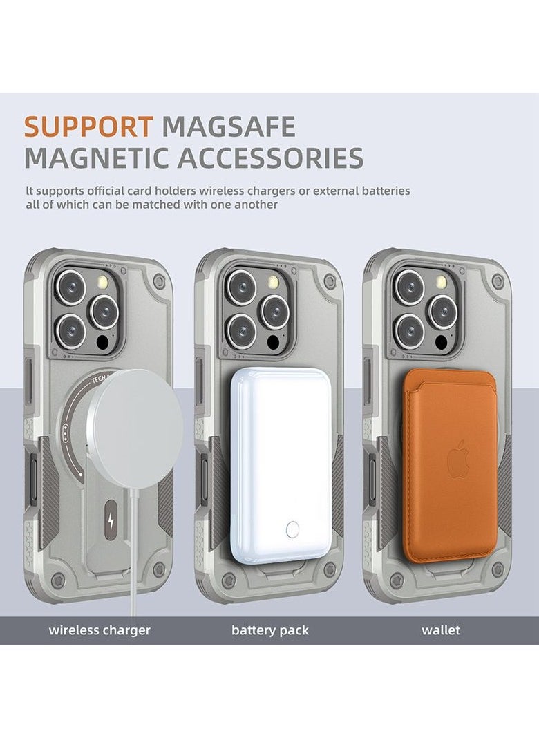 TWEGGON iPhone 16 Pro Case Armor Magsafe Holder PC Hybrid TPU Phone Case for Apple iPhone 16 Pro Black  - Image 3