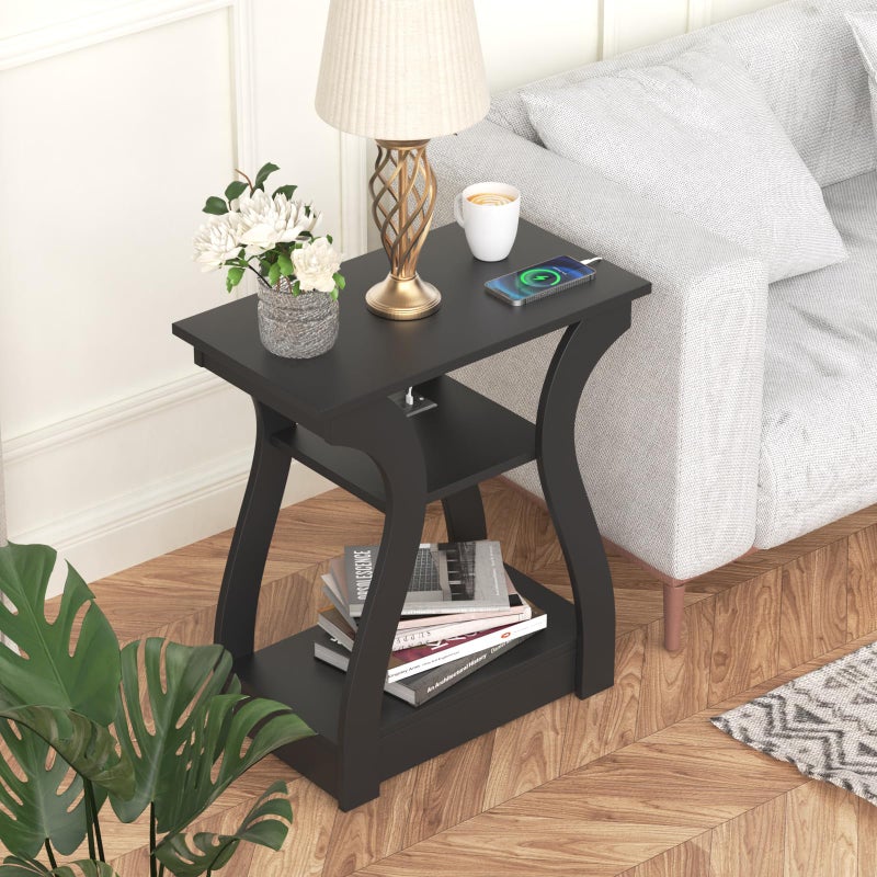FROMJBEST End Table with Charging Station, Side Table with USB Ports and Outlets, Nightstand, 3 Tier End Table with Storage Shelf for Living Room, Bedroom (Black) - Image 4
