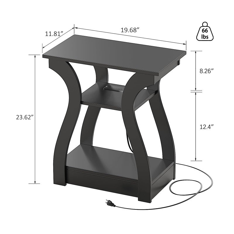 FROMJBEST End Table with Charging Station, Side Table with USB Ports and Outlets, Nightstand, 3 Tier End Table with Storage Shelf for Living Room, Bedroom (Black) - Image 3