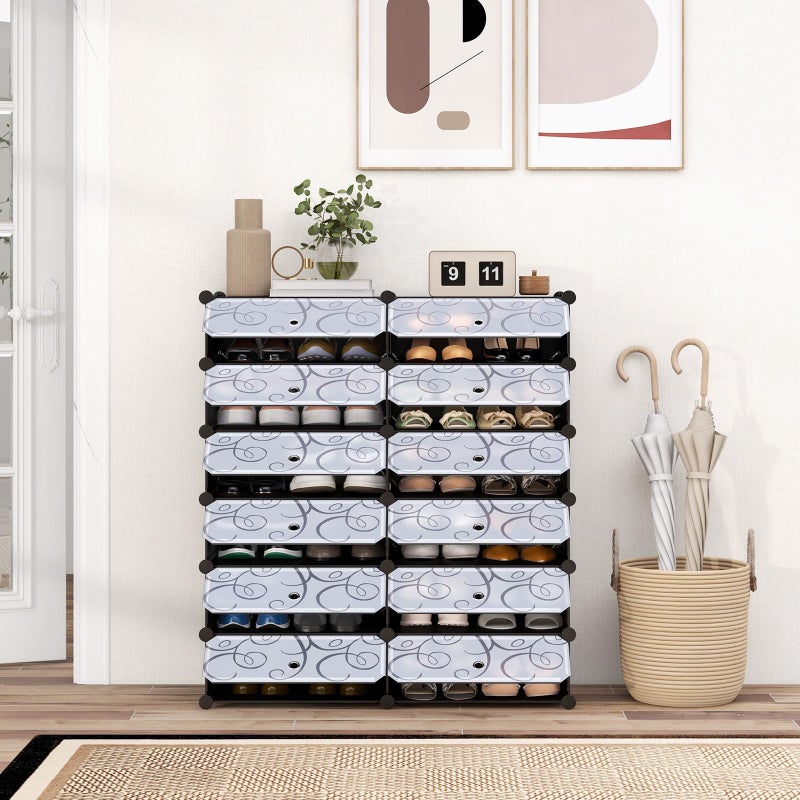 COSTWAY Shoe Rack Organizer, 6 Tier Shoe Shelves with Covers, DIY Design, 24-Pair Stackable Cube Organizer Boxes, Freestanding Shoe Cabinet for Entryway Bedroom Closet Hallway (Black) - Image 2
