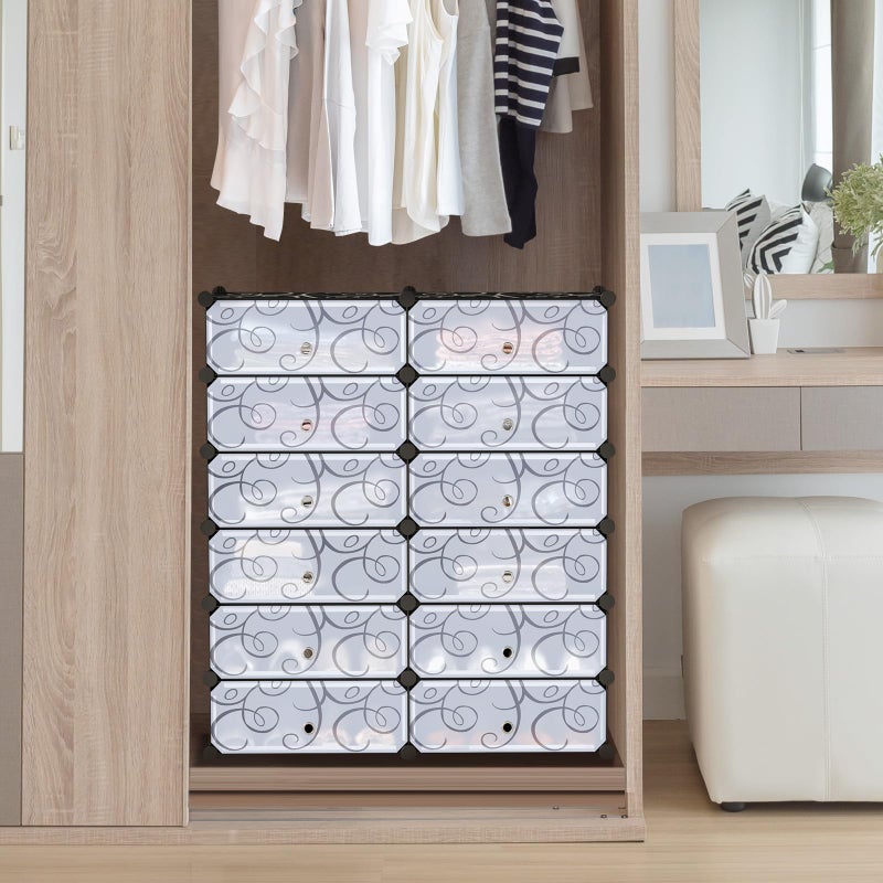 COSTWAY Shoe Rack Organizer, 6 Tier Shoe Shelves with Covers, DIY Design, 24-Pair Stackable Cube Organizer Boxes, Freestanding Shoe Cabinet for Entryway Bedroom Closet Hallway (Black) - Image 5