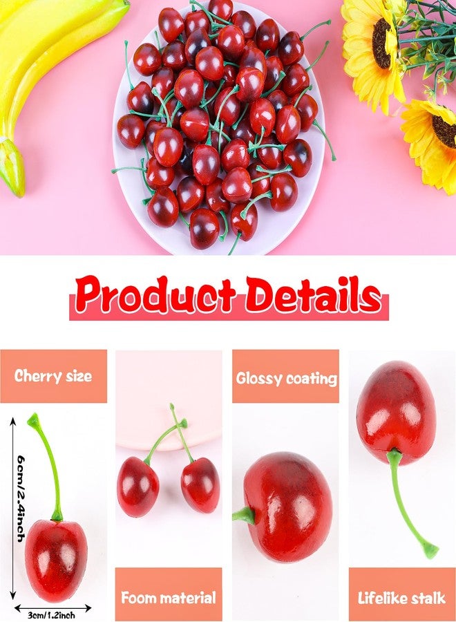 FOIMAS 50pcs Artificial Fruit Cherries,Lifelike Fake Cherry Simulation Decor for Home Decoration Photo Prop Craft Supply - Image 2
