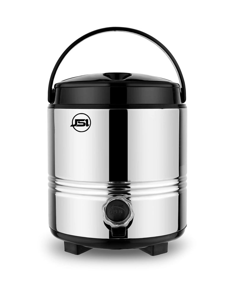 JSI جهاز توزيع المياه من الفولاذ الغذائي JSI سعة 5 لترات فضي I معزول PUF للماء الساخن والبارد لمدة تصل إلى 4 إلى 5 ساعات I سهل الحمل I مثالي للسفر المكتب المنزل المطبخ I زجاجة فراغ مزدوجة الجدران من ثيرموستيل - Image 1