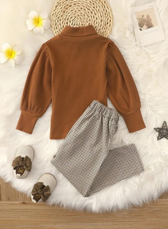 Take Two Take Two Solid Textures Top with Checked Pants Set