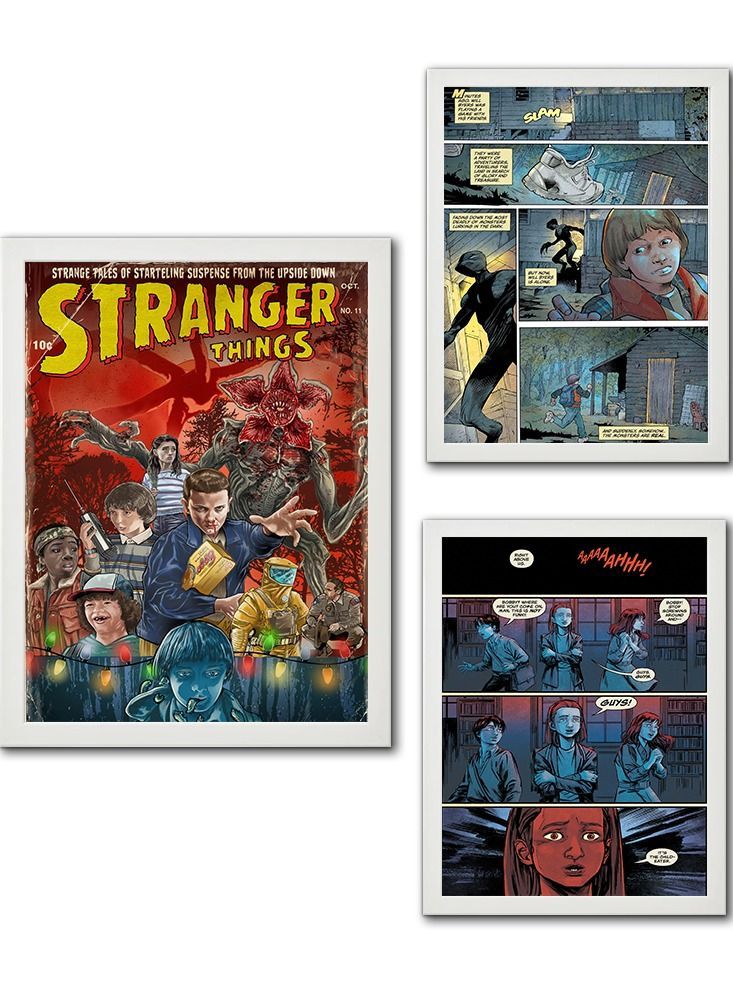 RKN Stranger Things Digital Wall Art Set Of 3 Poster Frames 21x30 cm - Image 1