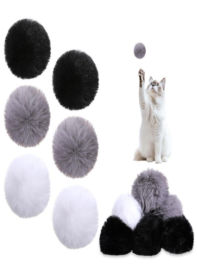 Zelphvt 12 Pcs Rabbit Fur Ball Cat Toy Cat Pom Pom Balls Soft Fuzzy Balls for Cats Pets Interactive Playing Indoor Gray Black White - Image 1