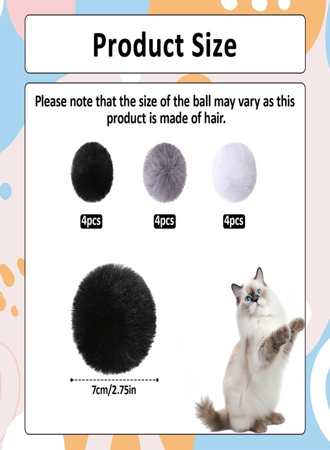 Zelphvt 12 Pcs Rabbit Fur Ball Cat Toy Cat Pom Pom Balls Soft Fuzzy Balls for Cats Pets Interactive Playing Indoor Gray Black White - Image 2