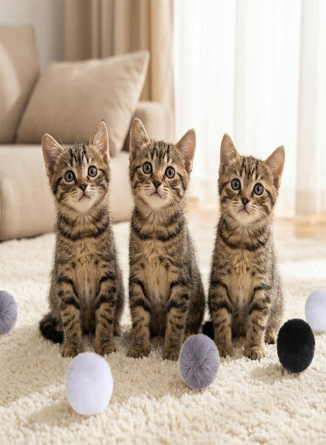Zelphvt 12 Pcs Rabbit Fur Ball Cat Toy Cat Pom Pom Balls Soft Fuzzy Balls for Cats Pets Interactive Playing Indoor Gray Black White - Image 5