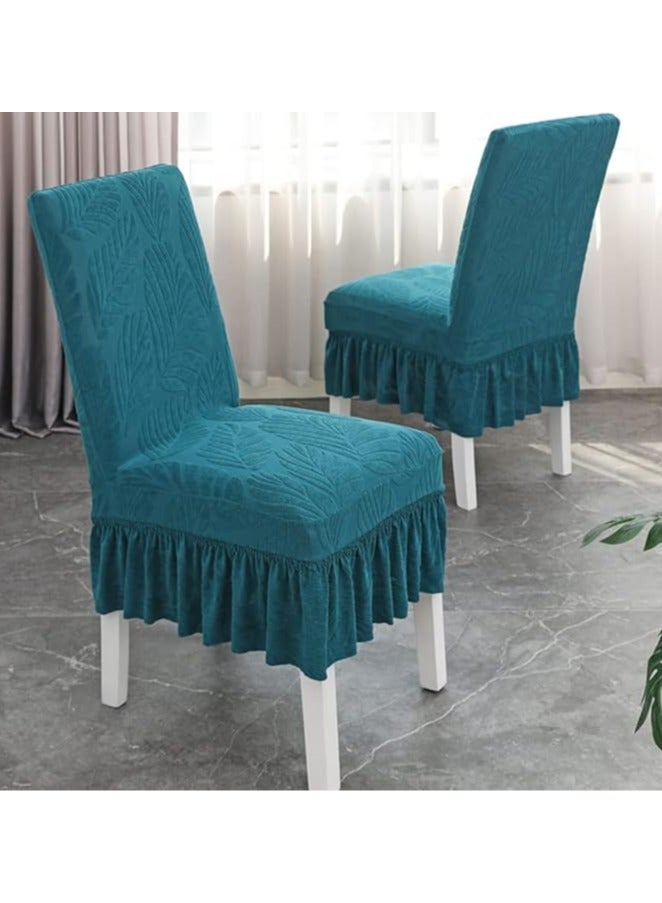 Chair Cover with Skirt Set of 6pcs-Elastic Jacquard Chair Cover,Thickened Stretch Chair Slipcover Protector for Dining Room Restaurant  - Image 1