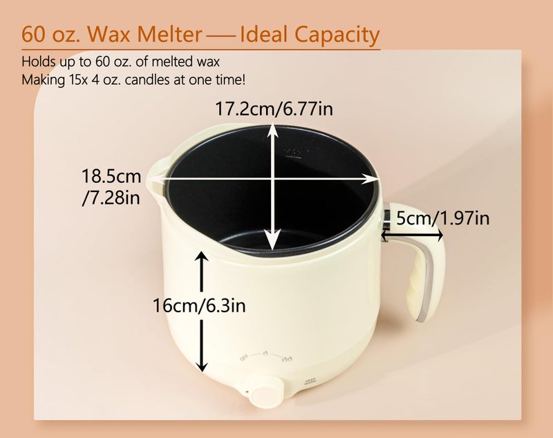 Aroparc Electric Wax Melting Pot, 60oz/1.8L Wax Melter for Candle Making with Spout for Soap Making Pouring Pitcher Non-Stick Easy to Clean & Keep Warm - Image 2