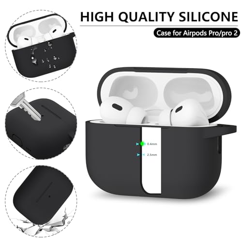 Ljusmicker for AirPods Pro Case Cover with Cleaner Kit,Soft Silicone Protective Cover for Apple AirPod Pro 2nd/1st Generation Case for Women Men,AirPods Pro 2/Pro Case Accessories with Keychain-Black - Image 4