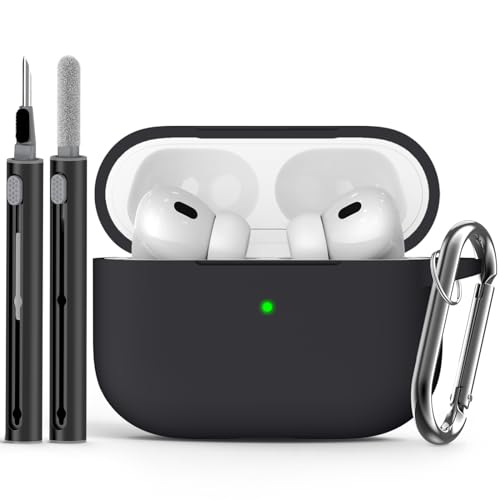 Ljusmicker for AirPods Pro Case Cover with Cleaner Kit,Soft Silicone Protective Cover for Apple AirPod Pro 2nd/1st Generation Case for Women Men,AirPods Pro 2/Pro Case Accessories with Keychain-Black - Image 1