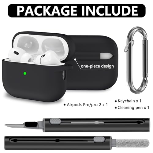 Ljusmicker for AirPods Pro Case Cover with Cleaner Kit,Soft Silicone Protective Cover for Apple AirPod Pro 2nd/1st Generation Case for Women Men,AirPods Pro 2/Pro Case Accessories with Keychain-Black - Image 2