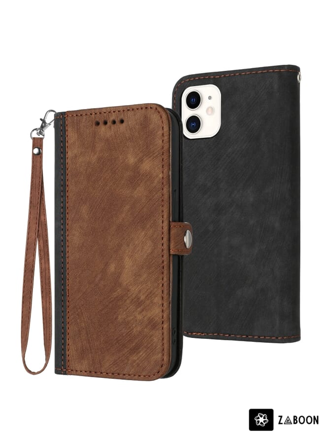 Zaboon Protective Case For iPhone 12 mini Side Buckle Double Fold Hand Strap Leather - Image 1
