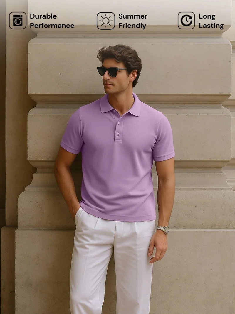 NOBERO  Men's Cotton Solid Regular Fit Polo Shirt - Purple for Men | Best Price UAE