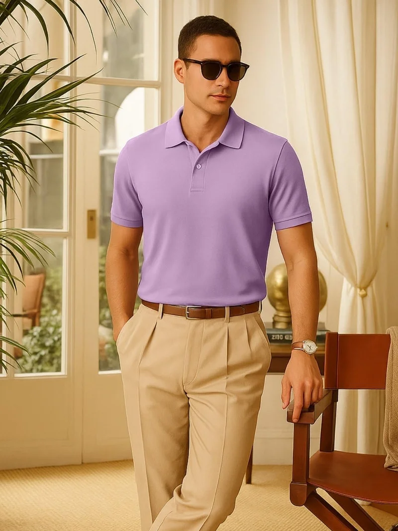 NOBERO  Men's Cotton Solid Regular Fit Polo Shirt - Purple for Men | Best Price UAE