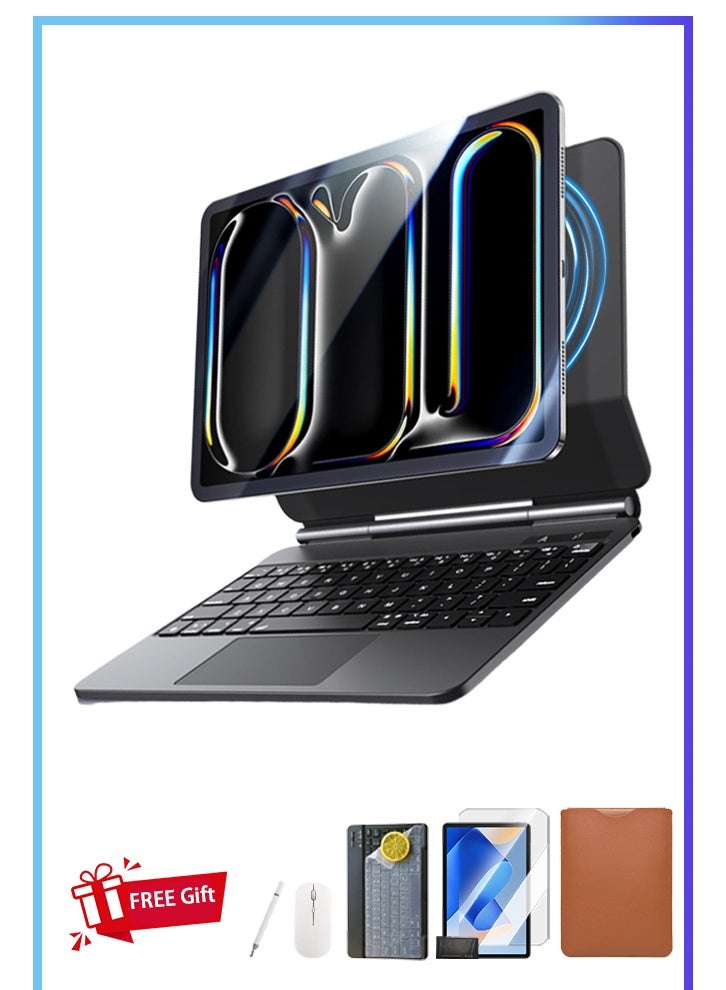 Magic Trackpad Keyboard Case For IPad 10th/11th Generation 10.9 (A16 2025 11-Inch)  Smart Keyboard  Built-In Pen Slot Flip-Top Smart Wake-Up/Free Aed 125 Study Kit-Freebies 2-In-1 Screen Protector/Desert Dust Defender/Writing Pen/Leather Case- Black - Image 1