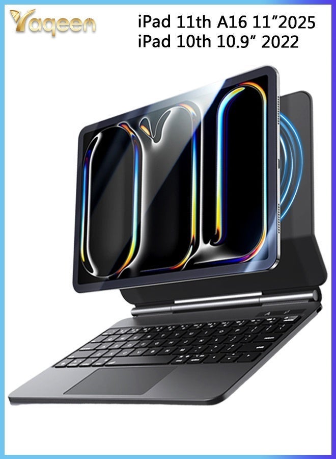 Yaqeen Magic Keyboard For iPad 11th Generation Case and And iPad 10th (A16 2025 11 inch), iPad keyboard cover Built-In Pen Slot Flip-Top Smart Wake-Up- Black - Image 1