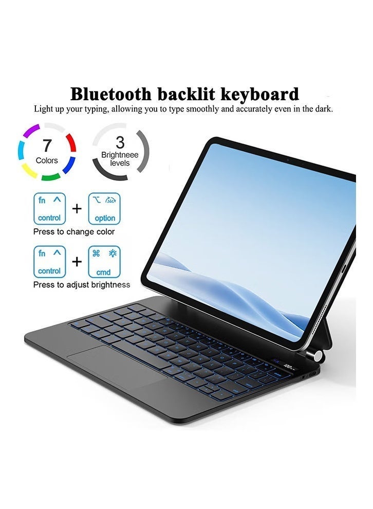 Yaqeen Magic Keyboard For iPad 11th Generation Case and And iPad 10th (A16 2025 11 inch), iPad keyboard cover Built-In Pen Slot Flip-Top Smart Wake-Up- Black - Image 3