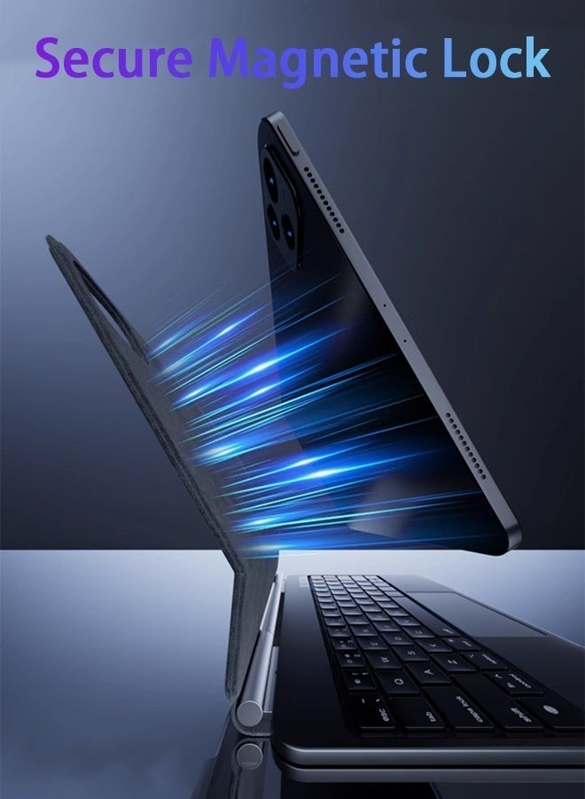 Yaqeen Magic Keyboard For iPad 11th Generation Case and And iPad 10th (A16 2025 11 inch), iPad keyboard cover Built-In Pen Slot Flip-Top Smart Wake-Up- Black - Image 2