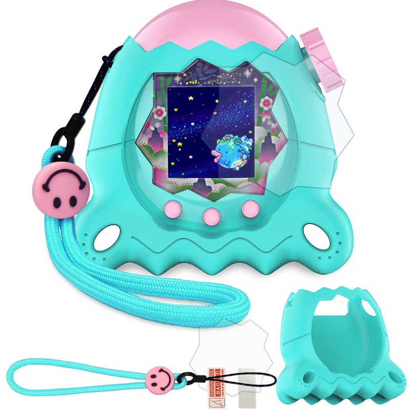 JCHPINE Silicone Cover Case for Tamagotchi Paradise Interactive Virtual Pet, Stand Up Case for Tamagotchi Paradise Screen Protector and Lanyard (Jade Forest) - Image 1