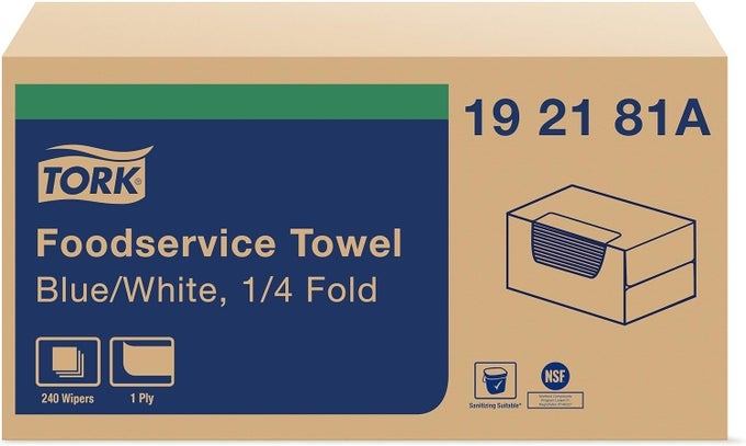 FOODSERVICE CLEANING TOWEL BLUEWHITE SELF DISPENSING 14 FOLDED 1 X 240 CLOTHS 192181A