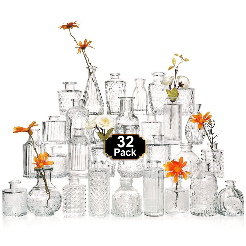 Arme Glass Bud Vase Set of 32 Pcsï¼ŒSmall Glass Vases for Flowersï¼ŒClear Bud Vases in Bulkï¼ŒVintage Vases for Centerpiecesï¼ŒSmall Glass Bud Vase for Rustic Wedding Decorationsï¼ŒHome Table Flower DÃ©cor - Image 1