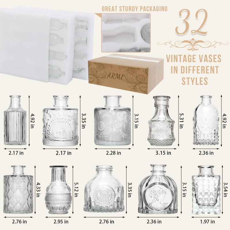 Arme Glass Bud Vase Set of 32 Pcsï¼ŒSmall Glass Vases for Flowersï¼ŒClear Bud Vases in Bulkï¼ŒVintage Vases for Centerpiecesï¼ŒSmall Glass Bud Vase for Rustic Wedding Decorationsï¼ŒHome Table Flower DÃ©cor - Image 2