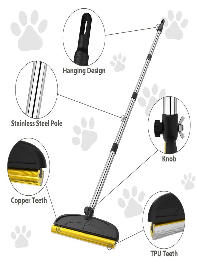 BALORAY Carpet Rake for Pet Hair Removal: 60" Adjustable Long Handle Pet Hair Removel Tool, 2 in 1 TPU and Copper Pet Hair Remover Broom, Reusable Cat Dog Hair Remover Carpet Scraper (Black) - Image 5